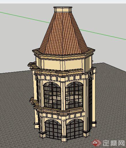 法式风格景观塔塔楼su模型(2)