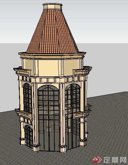 法式风格景观塔塔楼su模型(3)