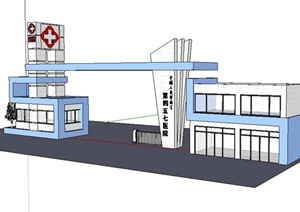 两款现代风格医院大门设计SU(草图大师)模型