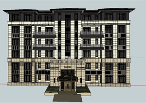 新古典风格6层住宅楼建筑设计SU(草图大师)模型