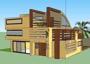 现代风格弧形顶别墅建筑设计SU(草图大师)模型