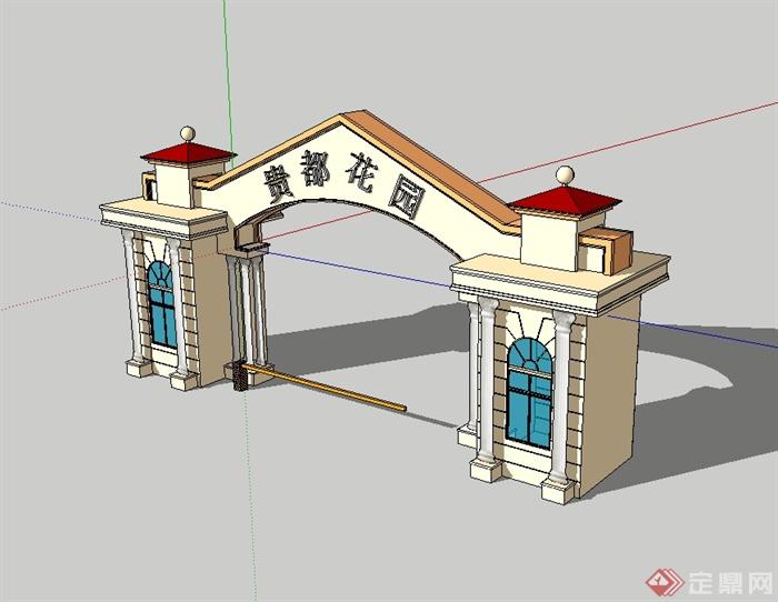 某欧式风格花园小区入口大门设计SU模型(1)