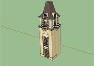 某法式塔楼建筑设计SU(草图大师)模型