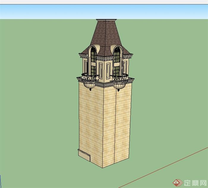 某法式塔楼建筑设计su模型(2)
