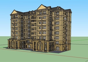 欧式风格8层双拼住宅楼建筑设计SU(草图大师)模型