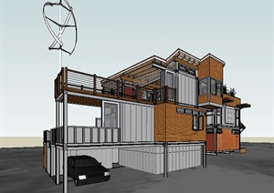 现代风格生态别墅住宅建筑设计SU(草图大师)模型