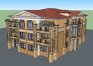欧式多层公寓楼建筑设计SU(草图大师)模型