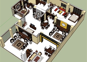 某现代中式家具展厅布置设计SU(草图大师)模型