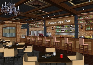 现代风格酒吧西餐厅设计SU(草图大师)模型