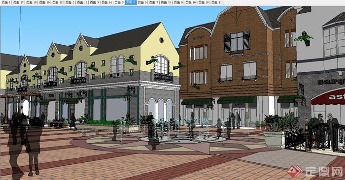 某欧式风格商业街环境及建筑设计SU模型(1)
