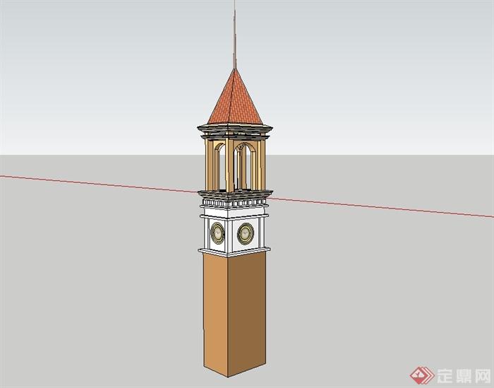 英式钟塔建筑设计su模型(1)