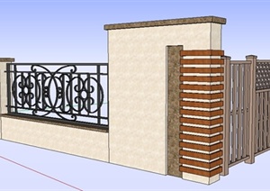 新古典围墙及庭院门SU(草图大师)模型
