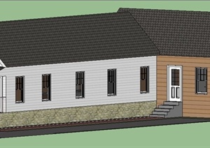 美式单层民居住宅建筑SU(草图大师)模型
