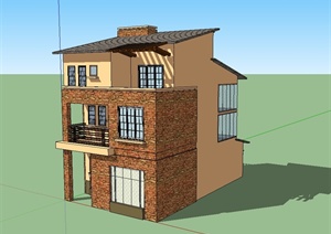 欧式风格独栋别墅住宅建筑楼设计SU(草图大师)模型