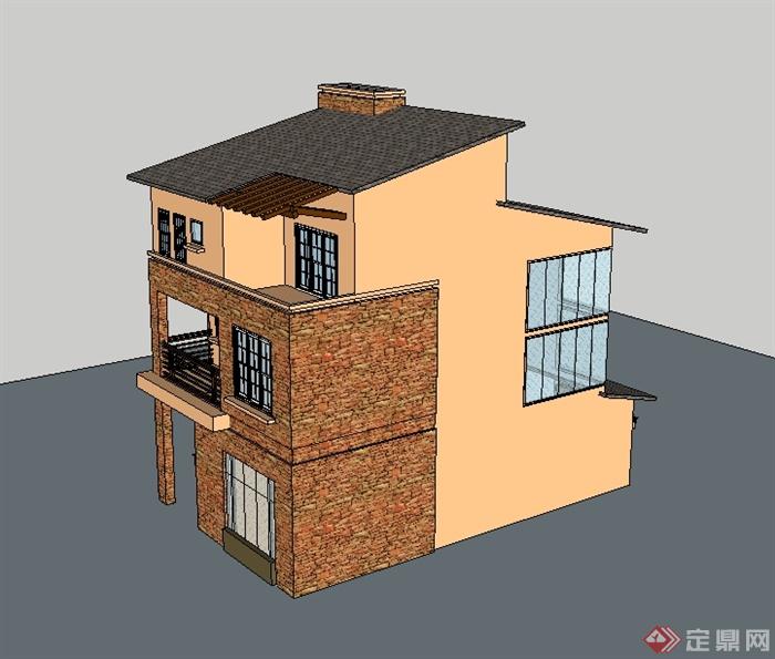 新古典风格小别墅建筑楼设计su模型(2)