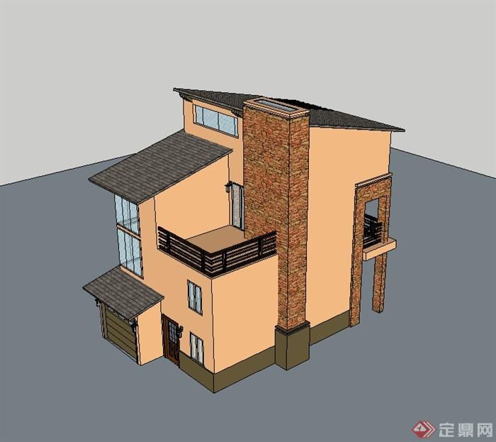 新古典风格小别墅建筑楼设计su模型(4)