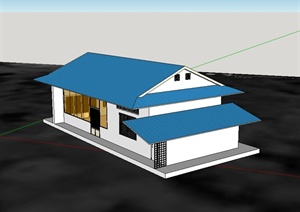 某美式单层住宅小屋建筑设计SU(草图大师)模型