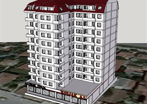 美式小高层住宅公寓建筑设计SU(草图大师)模型