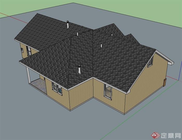 某美式小别墅住宅建筑楼设计su模型(3)