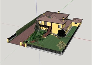 美式庭院别墅建筑设计SU(草图大师)模型