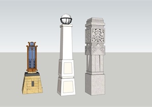三个景观灯柱详细设计SU(草图大师)模型