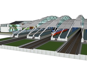 某现代风格简单的火车站建筑设计SU(草图大师)模型