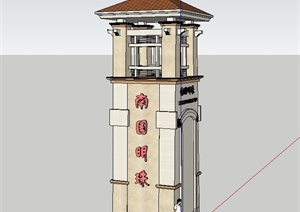 某欧式风格入口大门塔楼设计SU(草图大师)模型