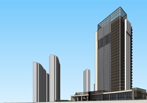某现代风格底商办公建筑综合楼设计SU(草图大师)模型