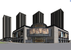 某现代风格详细高层公寓带商业裙房建筑楼设计SU(草图大师)模型