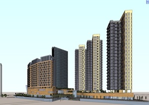 某现代风格酒店、商业楼、办公楼综合建筑设计SU(草图大师)模型
