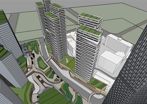 某现代风格商业住宅建筑高层楼设计SU(草图大师)模型