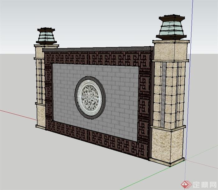 现代中式景墙柱子设计SU模型(3)