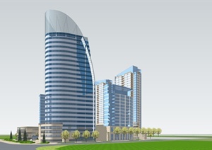 现代风格详细商业办公综合体整体建筑设计SU(草图大师)模型