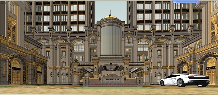 古典欧式威尼斯风格金象城酒店建筑楼设计su模型
