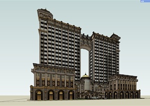 古典欧式威尼斯风格金象城酒店建筑楼设计SU(草图大师)模型