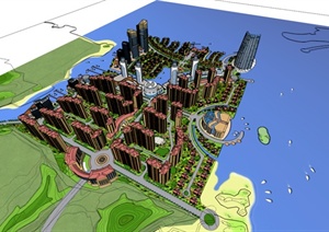 欧式风格沿海城市综合体社区规划设计SU(草图大师)模型