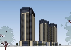 某现代风格三栋商业办公楼建筑设计SU(草图大师)模型