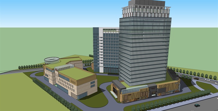 现代风格商业办公楼及医院建筑设计su模型