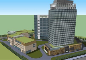 现代风格商业办公楼及医院建筑设计SU(草图大师)模型