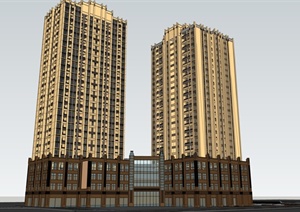新古典风格高层商业住宅建筑楼设计SU(草图大师)模型