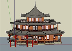 中式风格古塔及牌坊SU(草图大师)模型