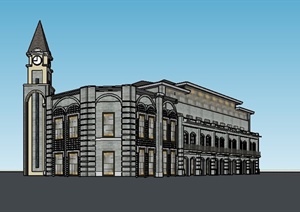 民国风格小商业楼建筑设计SU(草图大师)模型