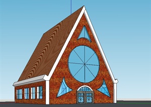 美式尖顶教堂建筑设计SU(草图大师)模型