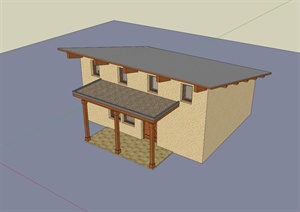 美式风格单层小屋建筑设计SU(草图大师)模型