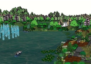 中式风格湿地公园景观设计SU(草图大师)模型