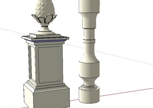 两款景观柱、栏杆柱设计SU(草图大师)模型