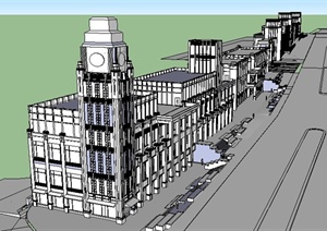 简约新古典商业街建筑设计SU(草图大师)模型