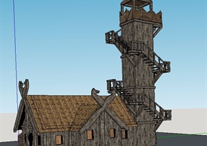木质景观塔设计SU(草图大师)模型