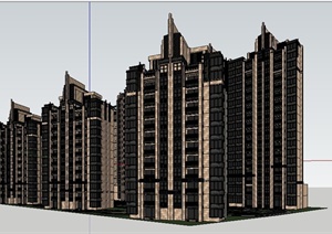 新古典高层住宅楼及高层写字楼建筑设计SU(草图大师)模型