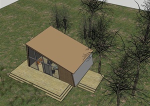 某现代风格单层住宅木制小屋设计SU(草图大师)模型